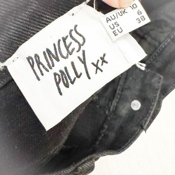 Princess Polly High Rise Button Fly Raw Hem Charcoal Black Denim Jeans Size 6 - Picture 6 of 8